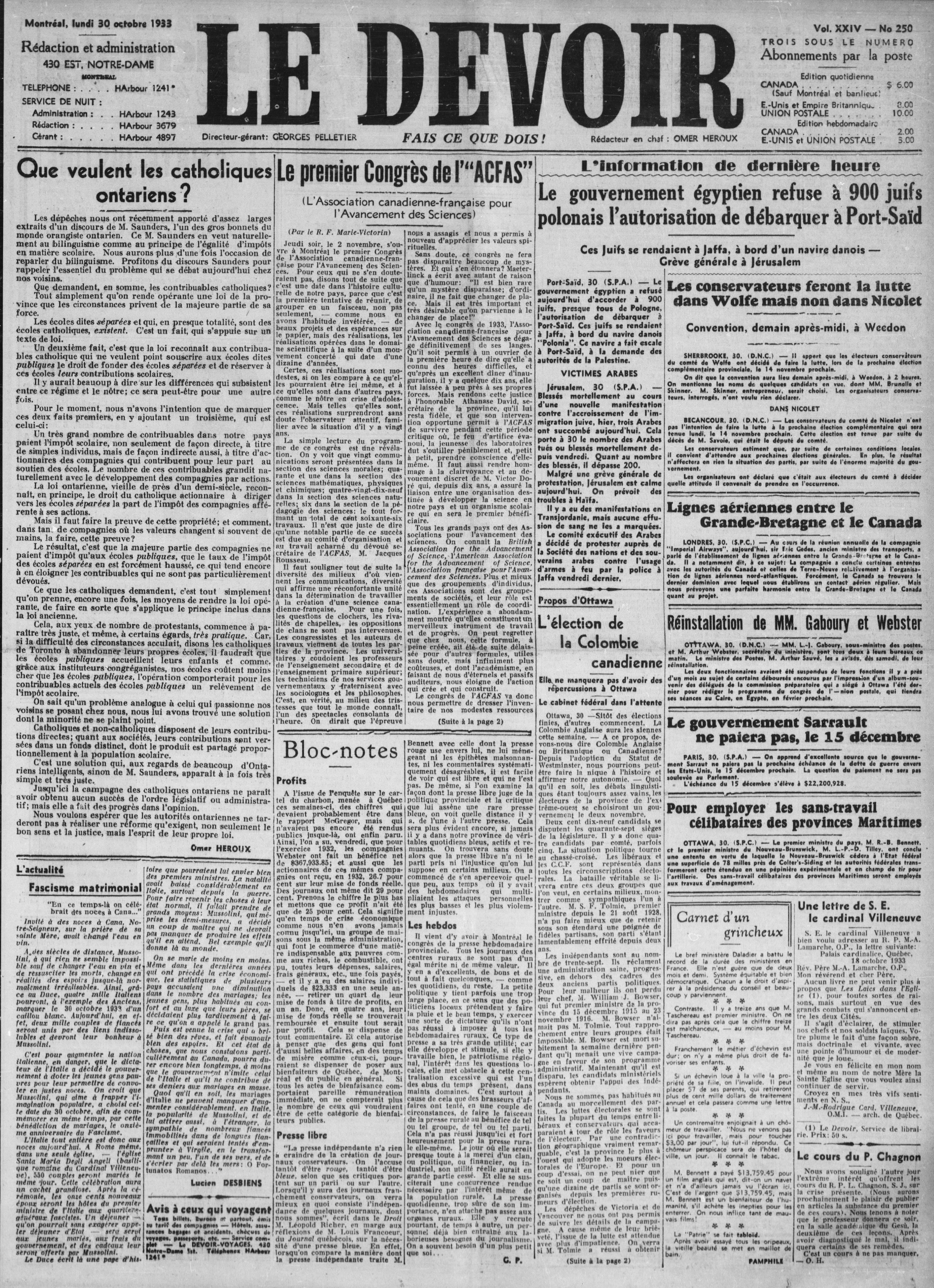 Le Devoir 1933