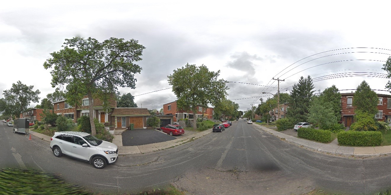 Image 1: Exemple d'un panorama Google Street View utilisÃ© pour l'apprentissage de Deeplav3+. Cette photo a Ã©tÃ© prise dans le quartier Saint-Simon, Ã  MontrÃ©al. CrÃ©dit : Google 2018