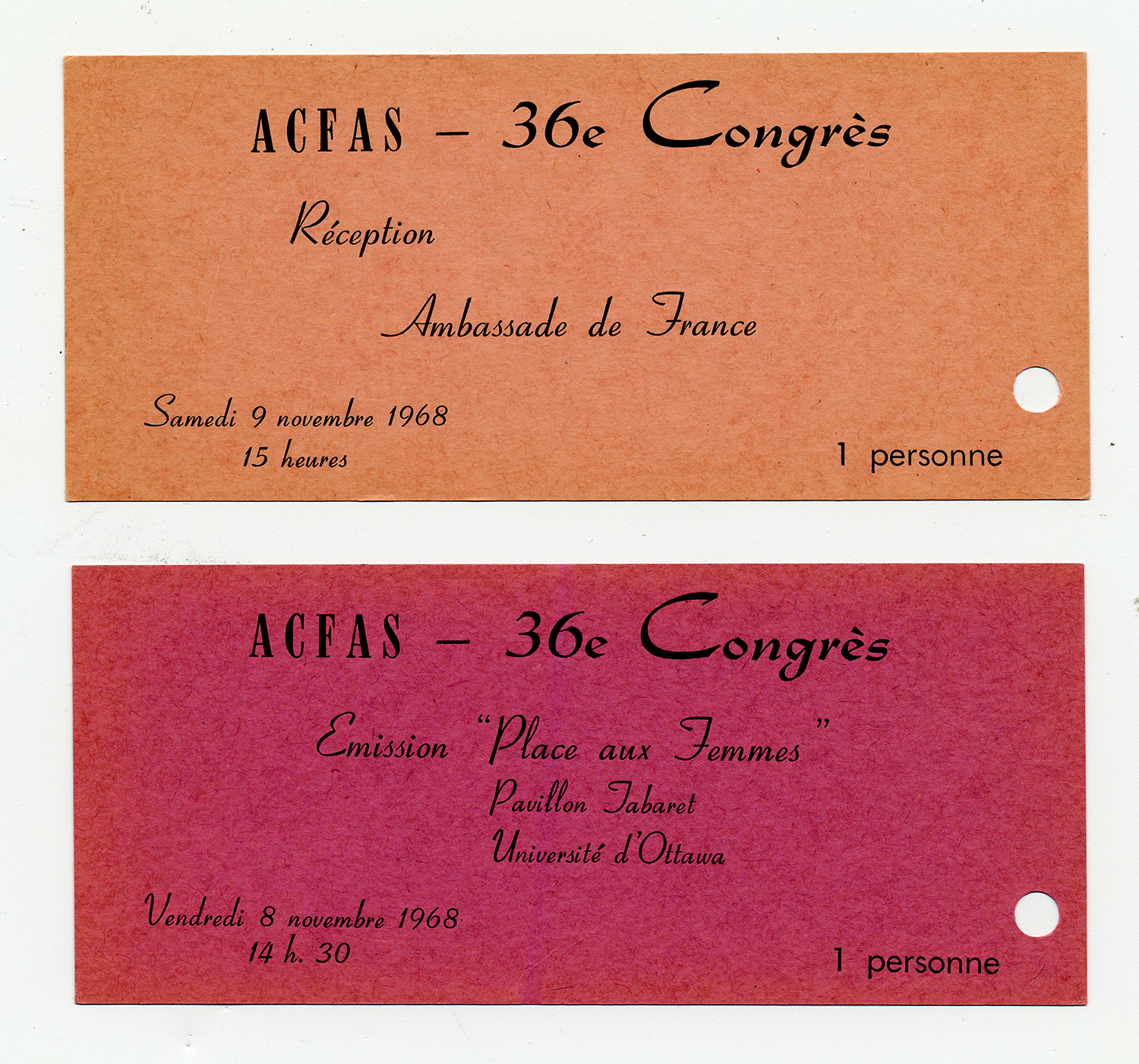 Tickets d'entrée pour une activité du programme des dames