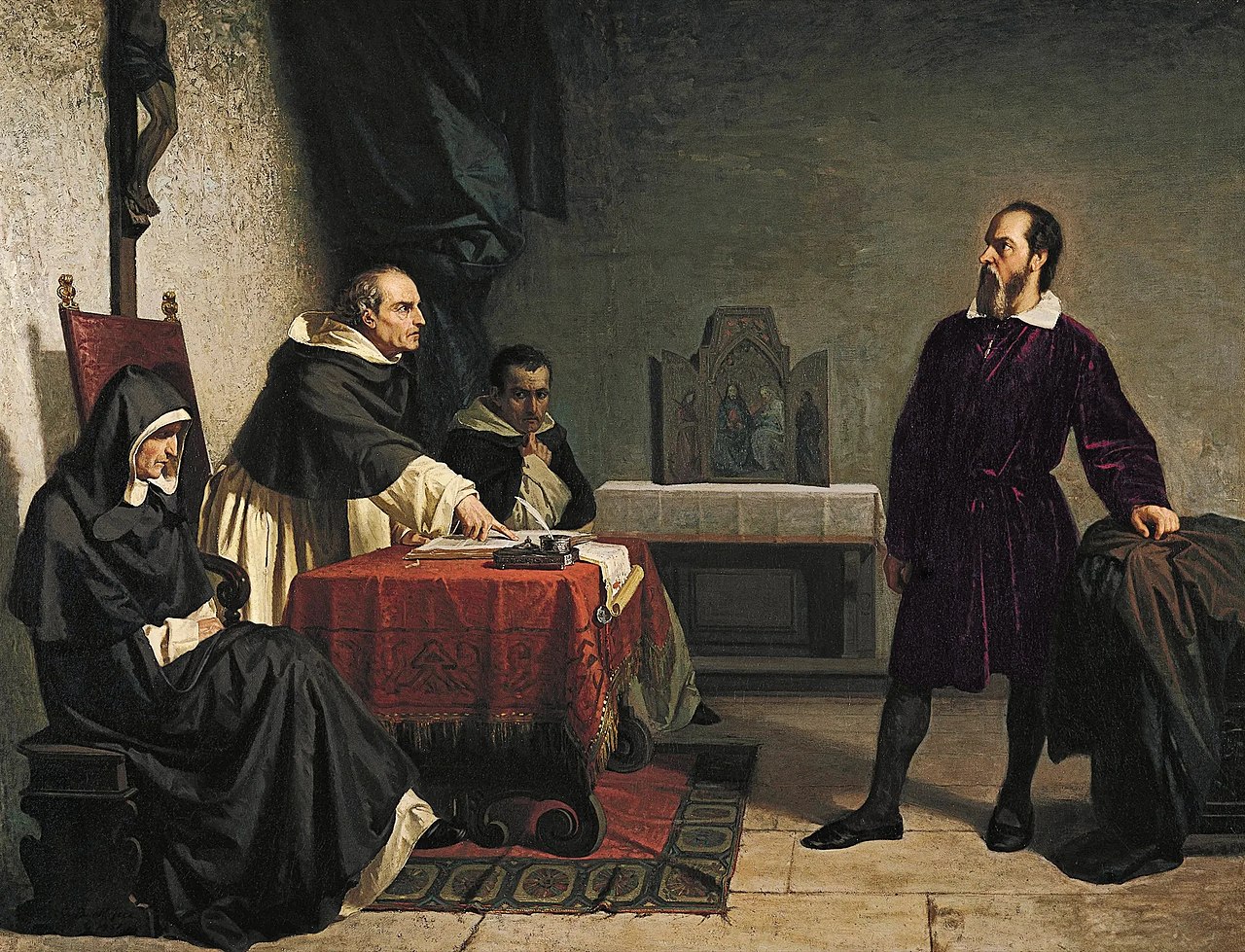 GalilÃ©e face au tribunal de l'Inquisition catholique romaine peint en 1857 par Cristiano Banti.