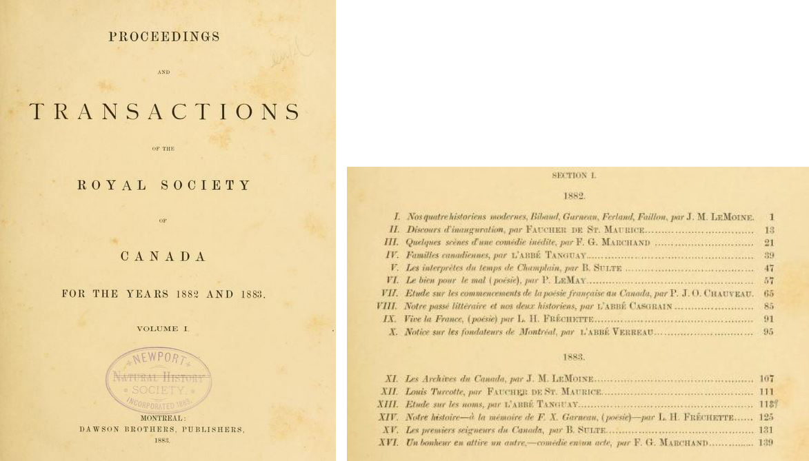 Couverture des Proceedings and Transactions de la SRC