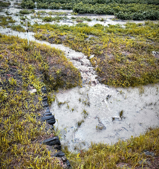 Canal pour favoriser l'Ã©coulement d'eau dans un champ cultivÃ©