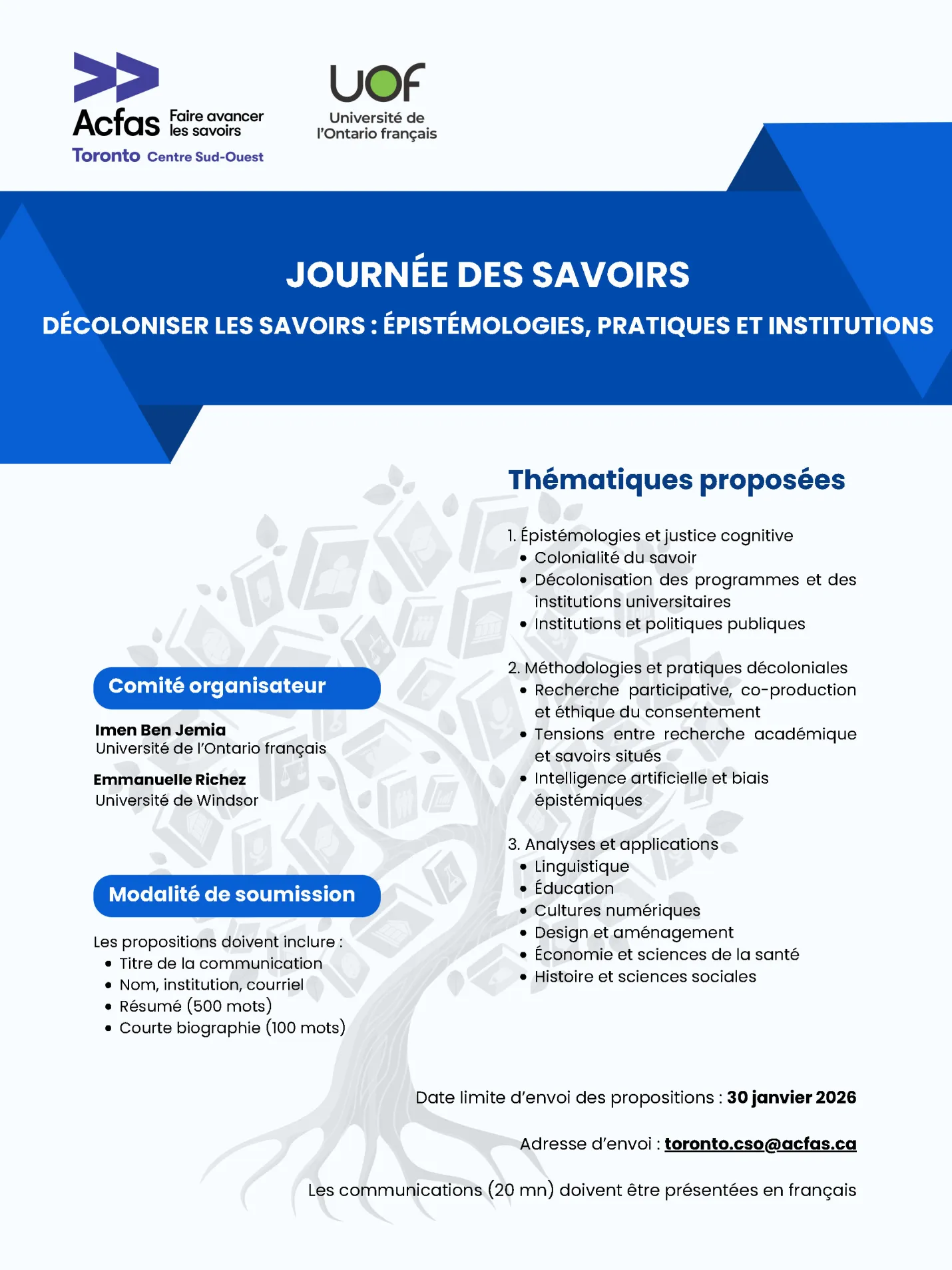 Appel à candidature pour la Journée des Savoirs 2026 de la section régionale Toronto-CSO