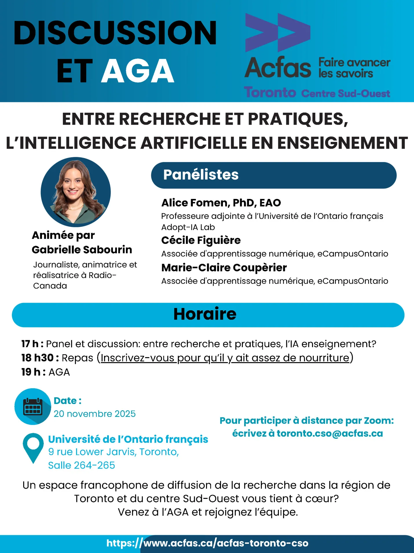 Affiche pour discussion et AGA de la section régionale Toronto-CSO le 20 novembre 2025