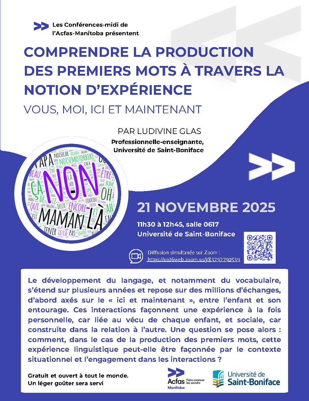 Affiche - conférence du 21 novembre de Ludivine Glas à l&#039;Université Saint Boniface