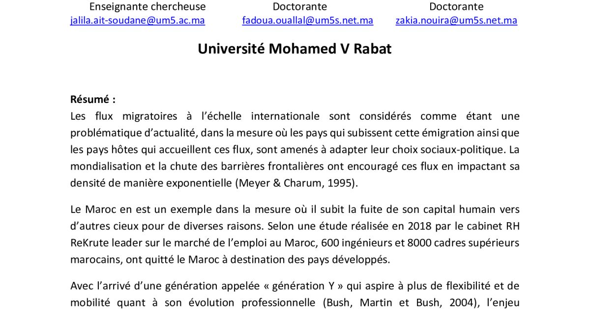 L Emigration Du Capital Humain Marocain Quelle Marque Employeur Pour Une Retention Durable Acfas