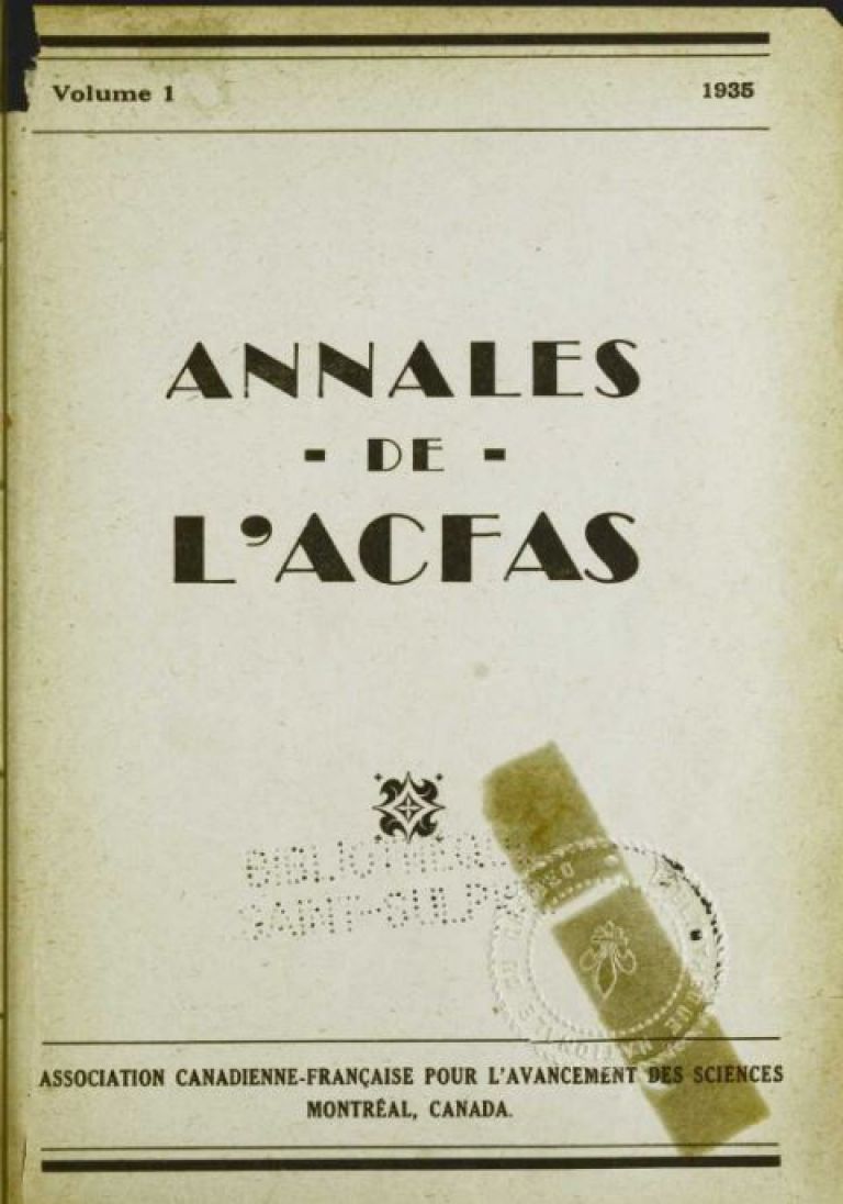 Couverture du premier no des Annales de l&#039;Acfas. Source : Acfas.